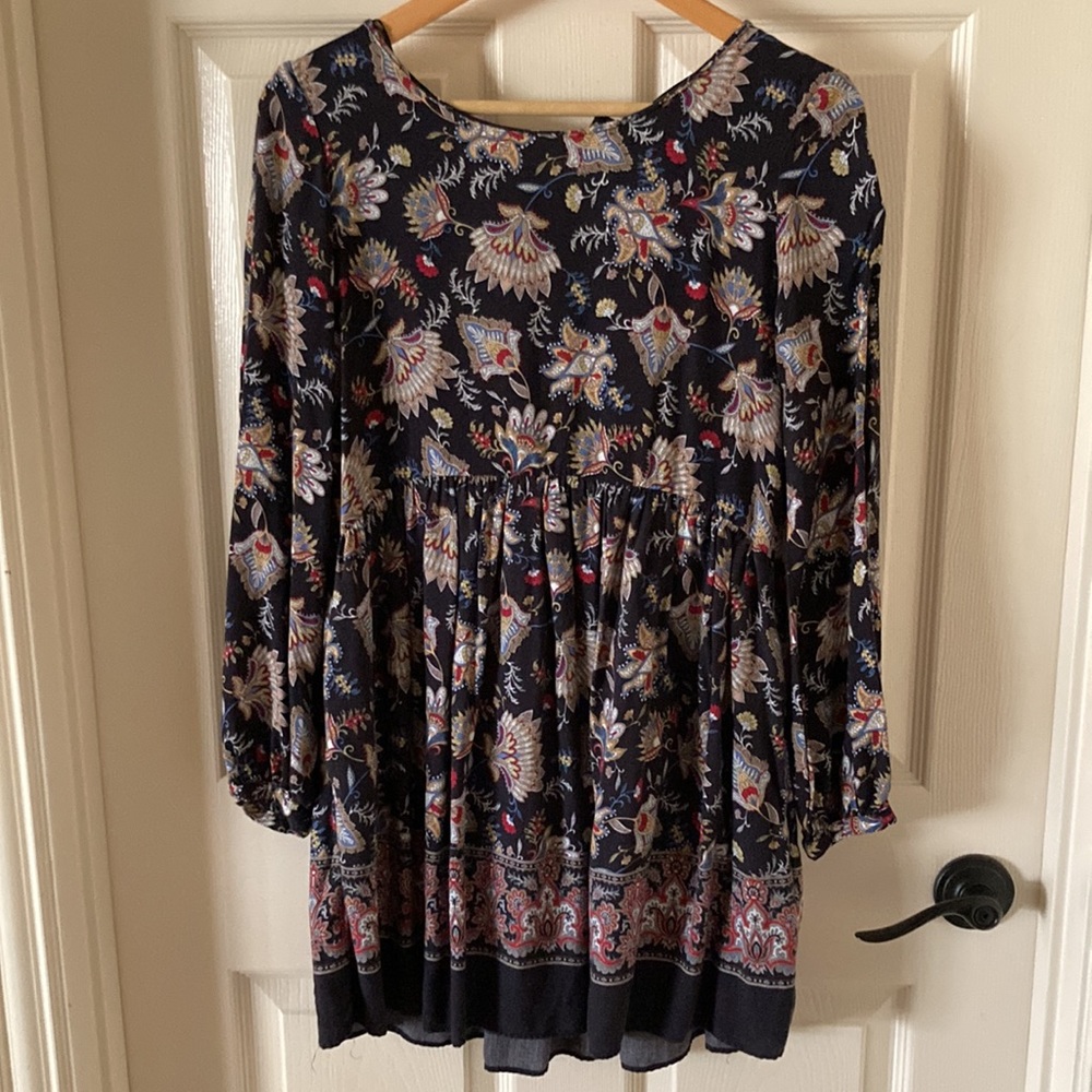 Zara Paisley Printed Flowy Dress XS Pockets EUC Cottagecore Boho Swing Trapeze